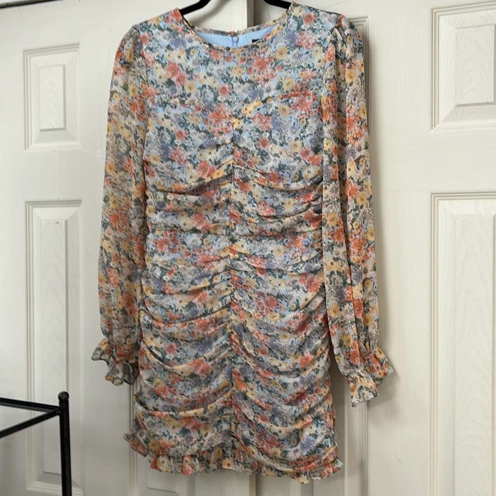 VICI collection long‎ sleeve floral tiered mini dress
